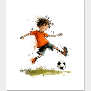 Little Boy Playing Soccer Posters and Art